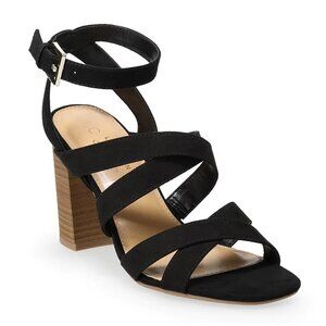 LAUREN CONRAD I  Black Rooibos Strappy Memory Foam Block High Heel Sandals, 8.5